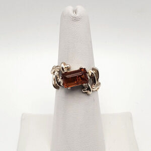Artistic Handmade Sterling Silver Amber Ring Size 7
